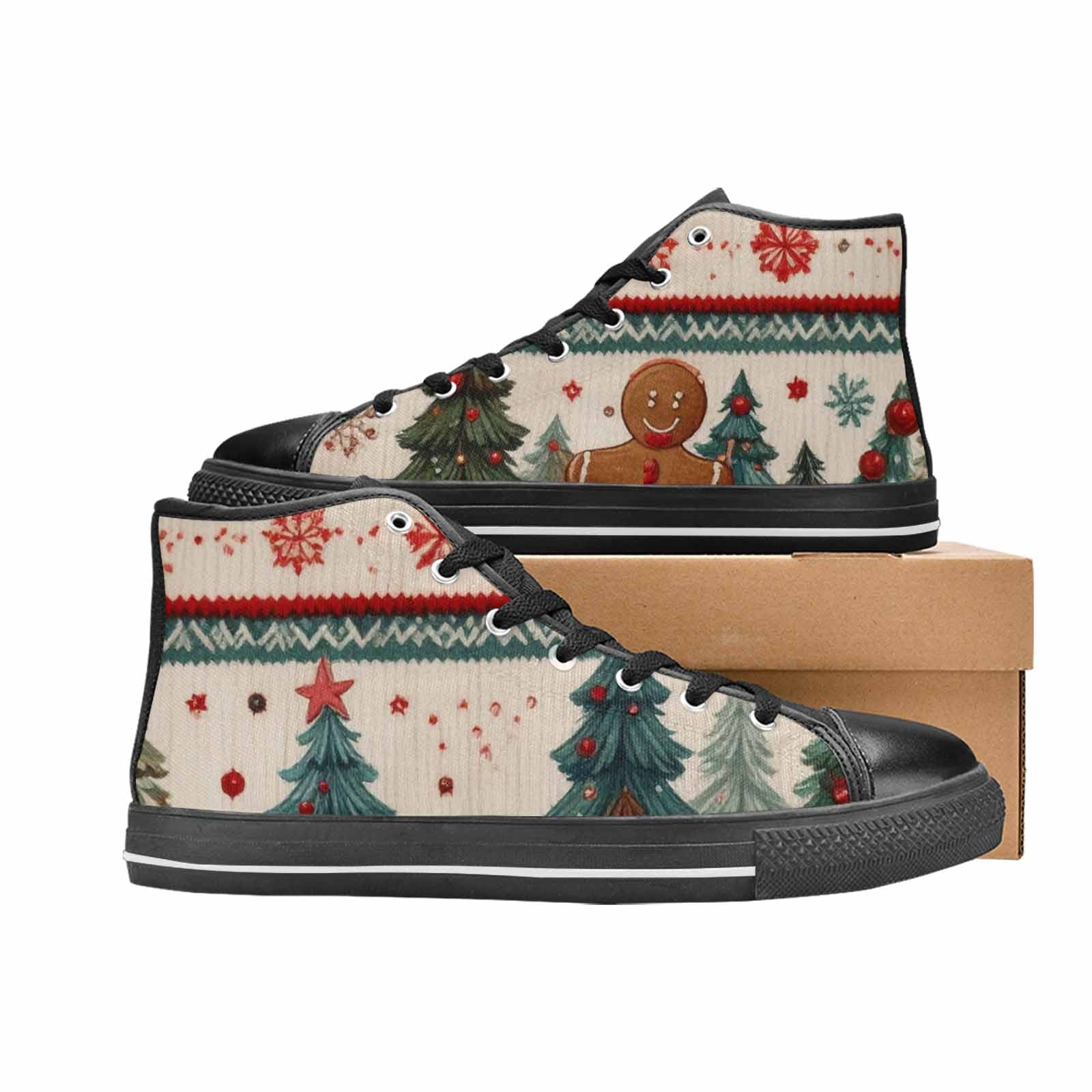 WOMEN'S Christmas Holly Snowflake High Top Canvas Grunge Sneakers
