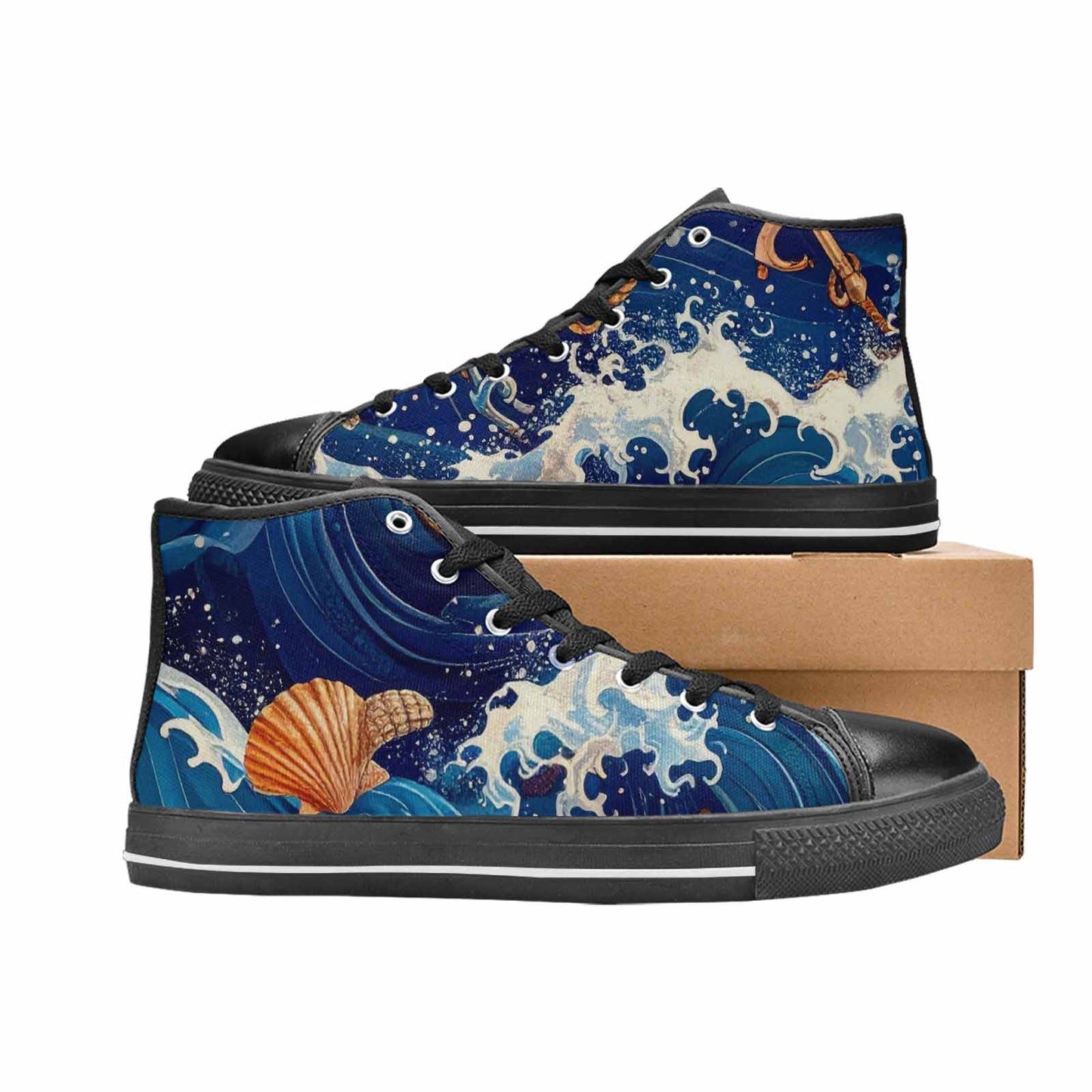 WOMEN'S Ocean Wave High Top Canvas Vibrant Chaos Custom Sneakers