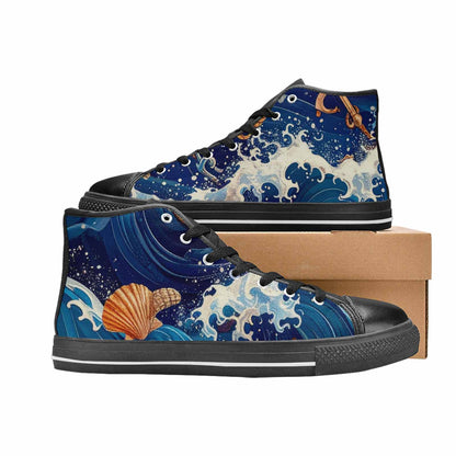 WOMEN'S Ocean Wave High Top Canvas Vibrant Chaos Custom Sneakers