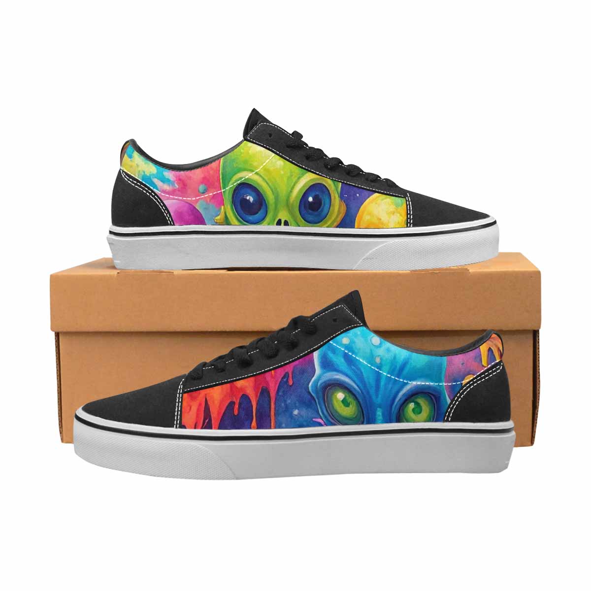 WOMEN'S Aliens  Tie Dye Lace-Up Canvas Wallpaper Art Sneakers