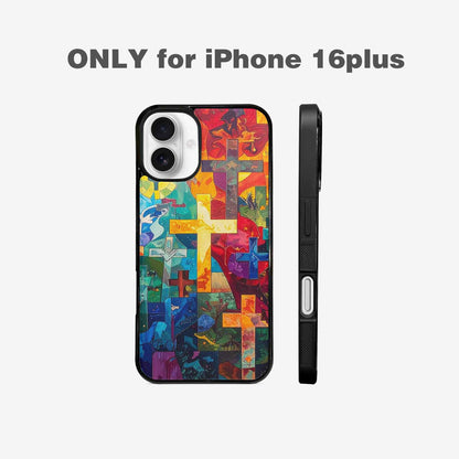 iPhone 16 Plus Case — Faith Cross And Faith Icons Pattern, Custom Phone Case