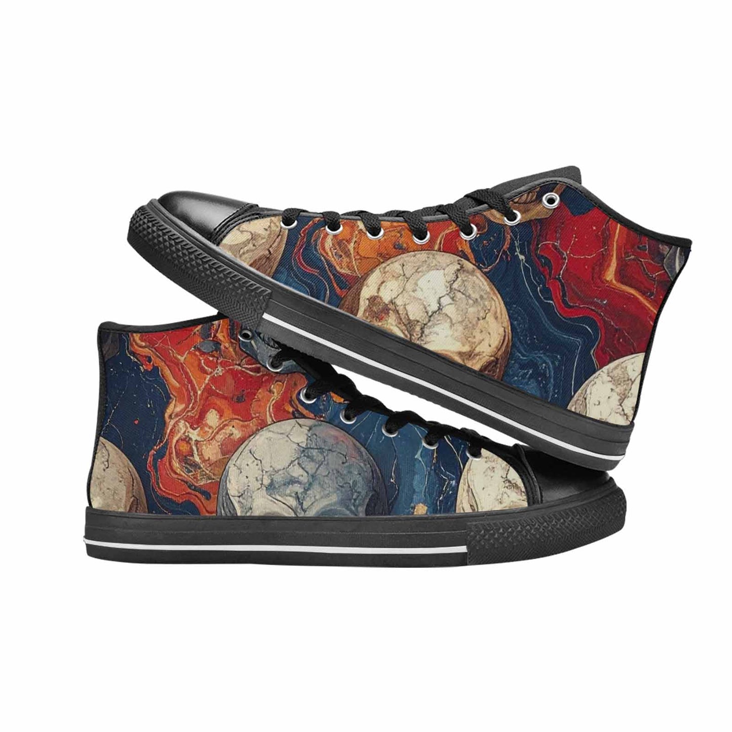 WOMEN'S Marble Skull High Top Canvas Wallpaper Art Shoes