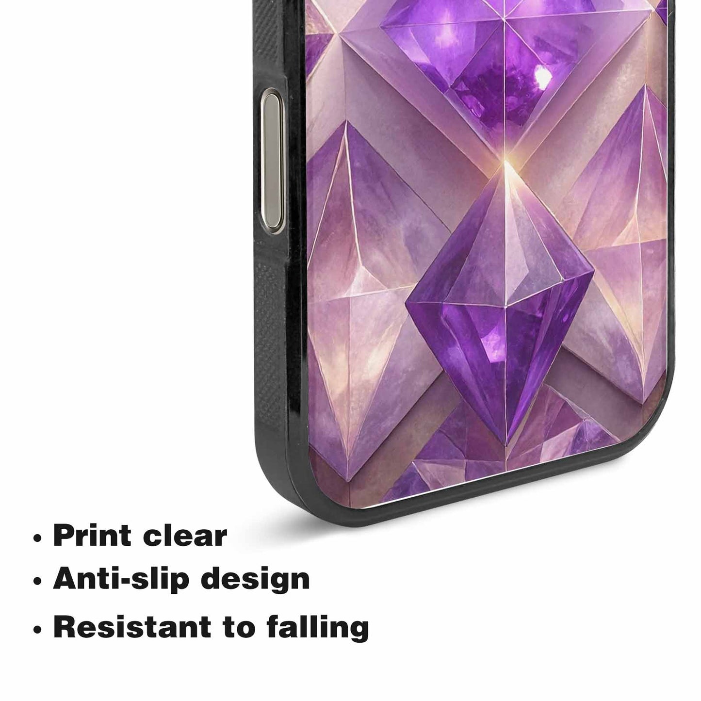 iPhone 15 Pro Max Case — Amethyst Crystal Art Pattern, Custom Printed Phone Case