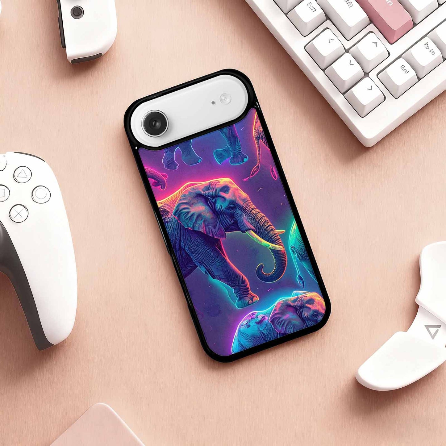 iPhone 17 Air Case — Neon Pizza Elephant Silhouette Original Art, Customized Protective Case