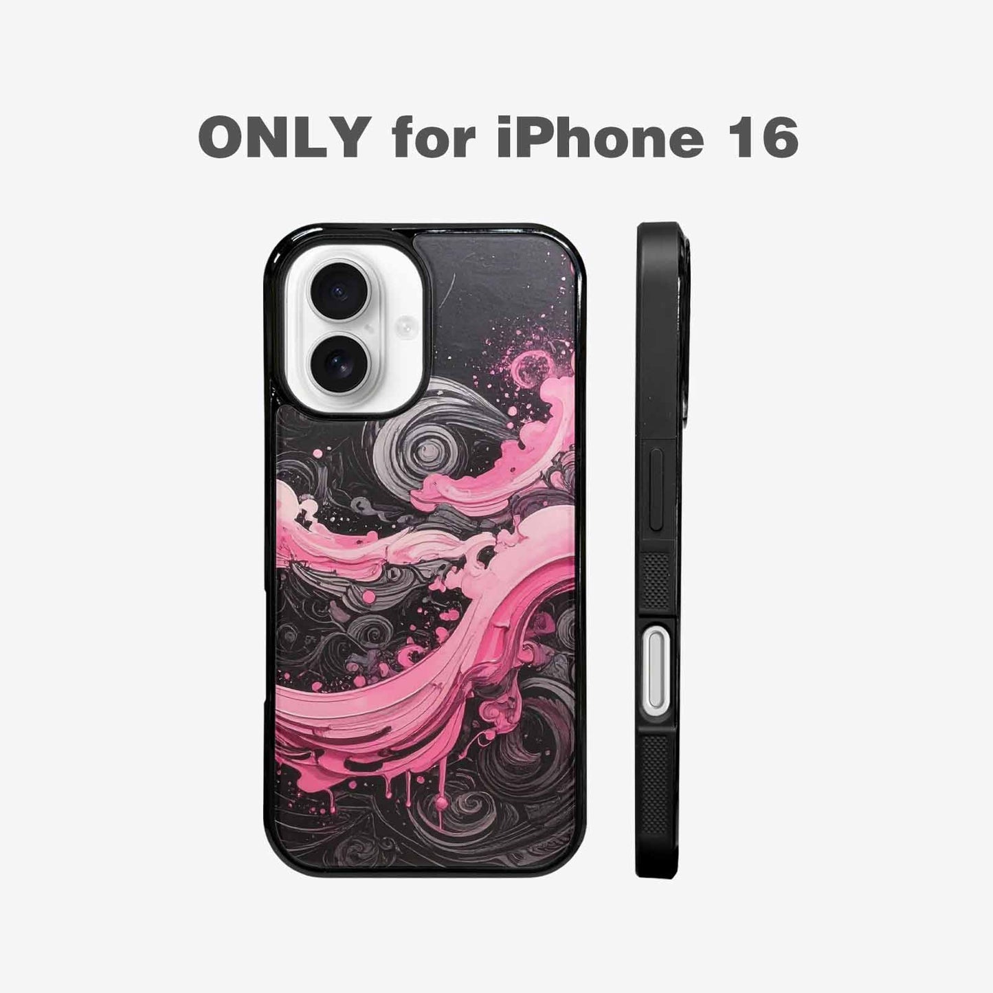 iPhone 16 Case — Van Gogh Swirl Black Pink Ink, Custom Printed Phone Case