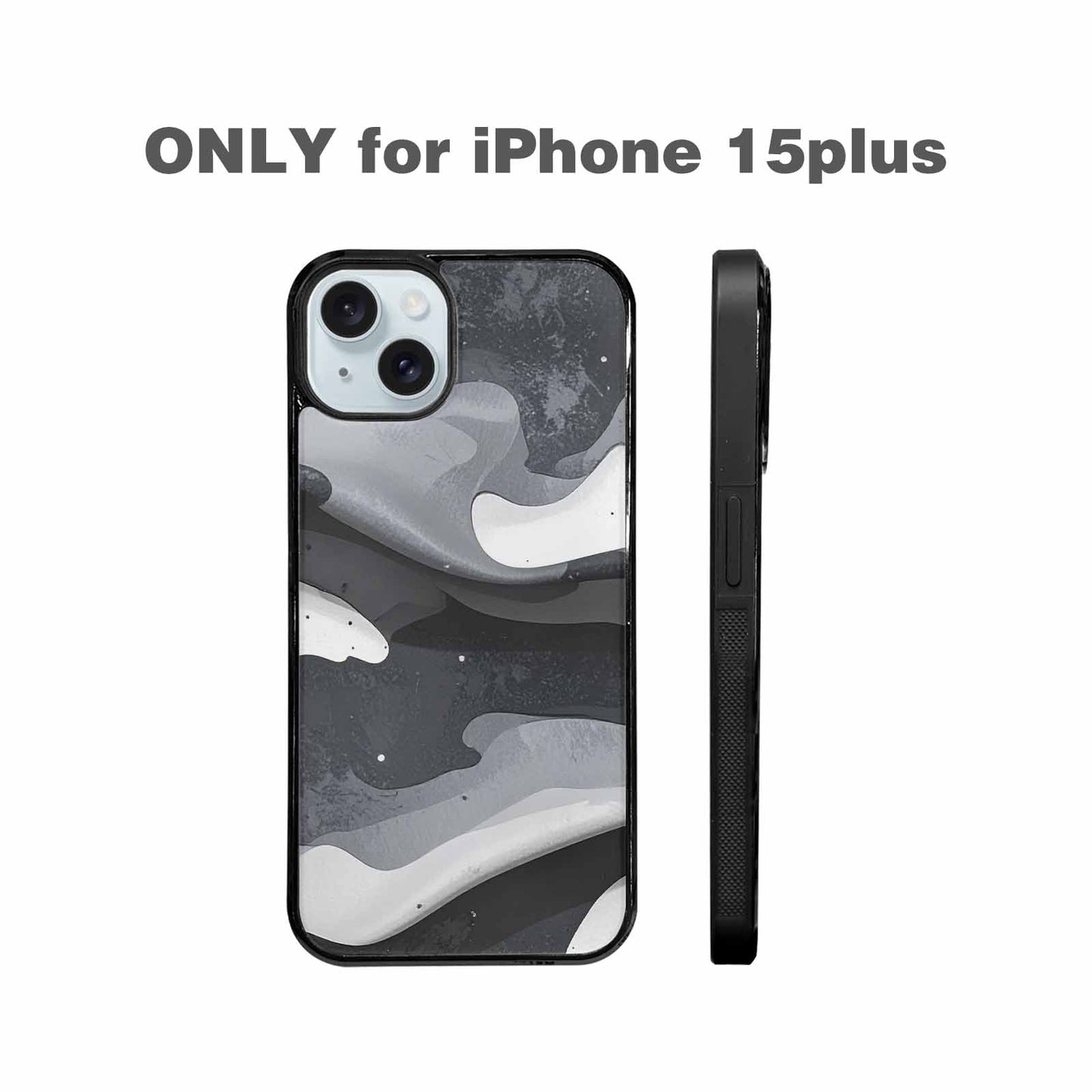 iPhone 15 Plus Case — Grey Camo Print, Customized Protective Case