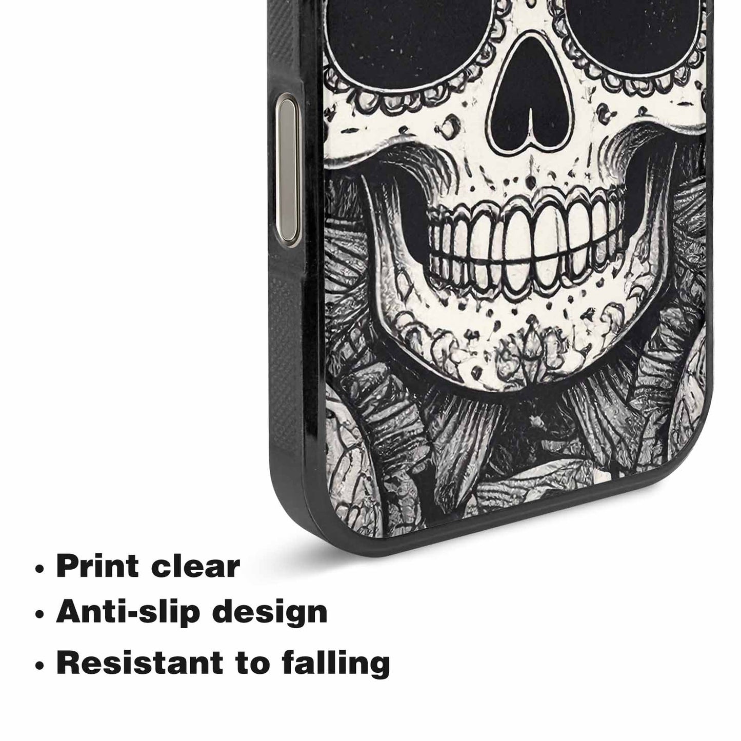 iPhone 16 Pro Max Case — Intricately Detailed Sugar Skulls In Black, Original Design Phone Case