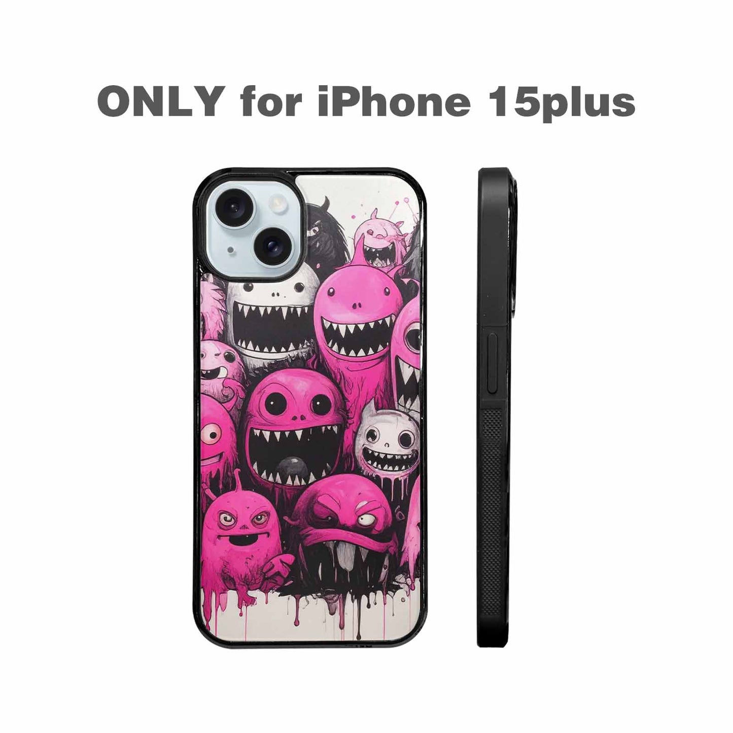 iPhone 15 Plus Case — Monsters General Black Pink Ink Cartoon, Personalized Phone Case
