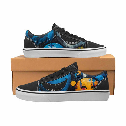 WOMEN'S Melting Moon Smiley Lace-Up Canvas Wallpaper Art Custom Sneakers