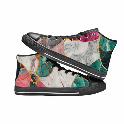 WOMEN'S Marble Stone Texture High Top Canvas Vibrant Chaos Sneakers