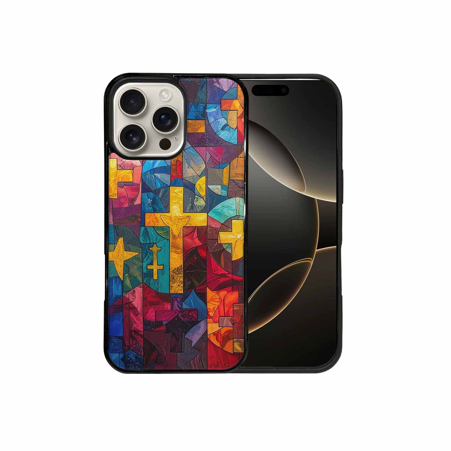 iPhone 16 Pro Max Case — Faith Cross And Faith Icons Pattern, Personalized Phone Case
