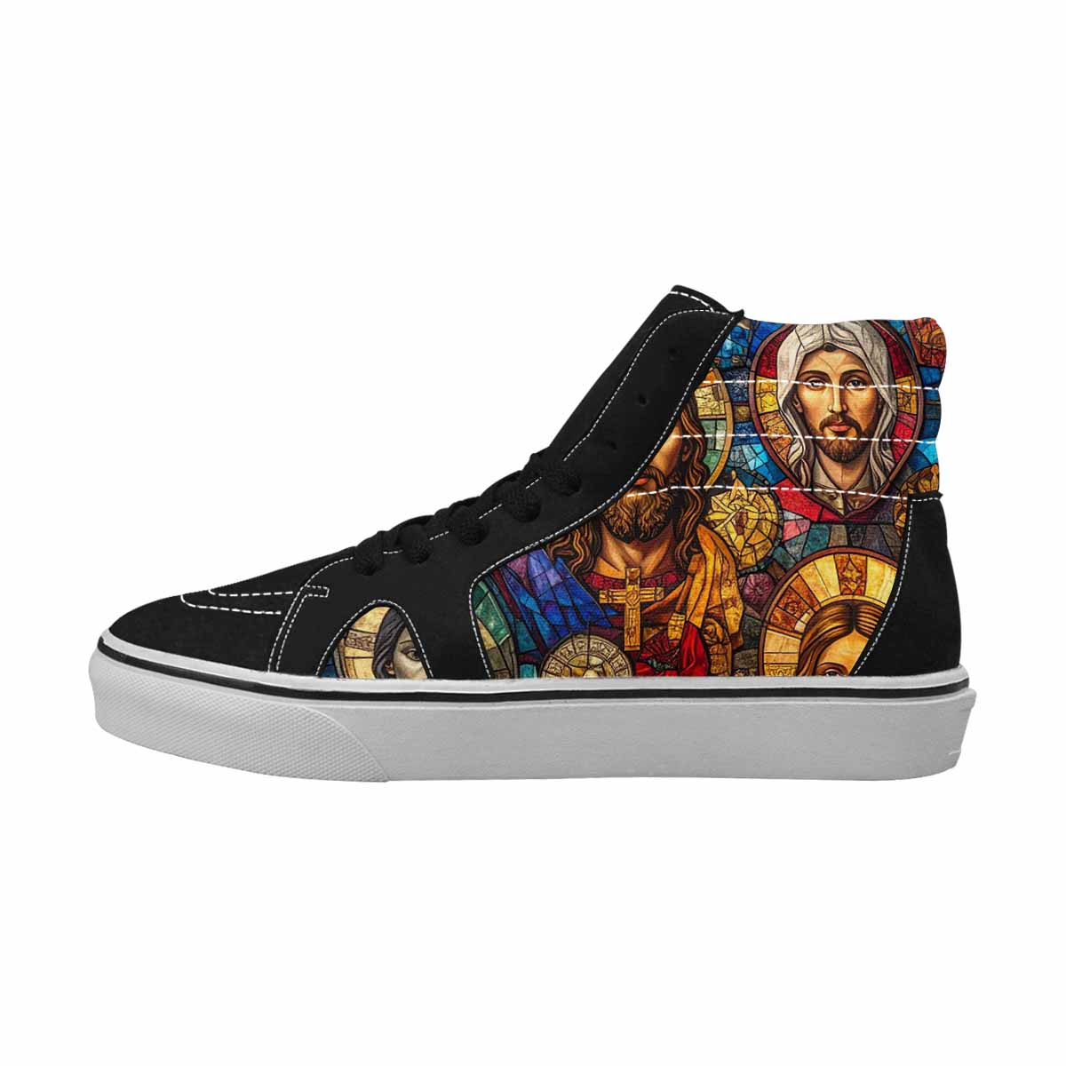 WOMEN'S Jesus Face Small High Top Canvas Neon Fantasy Sneakers