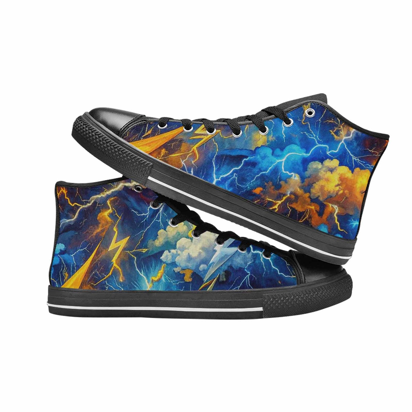 WOMEN'S Lightning Bolt High Top Canvas Wallpaper Art Sneakers