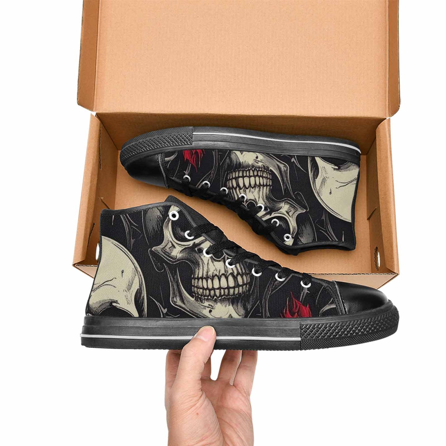 MEN'S Ornate Gothic Skulls Roses High Top Canvas Cottagecore Custom Sneakers