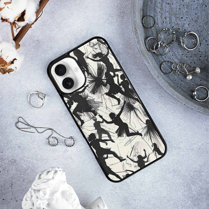 iPhone 16 Plus Case — Bold Dancing Figure Line Art Pattern, Custom Printed Phone Case