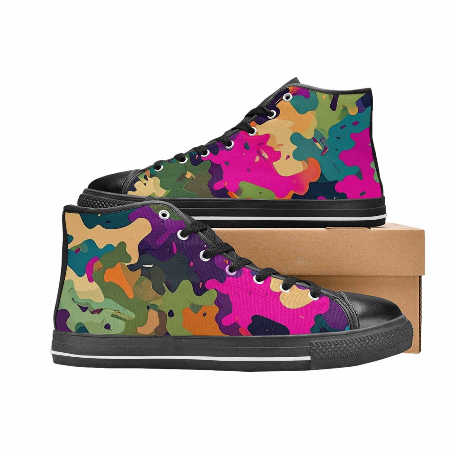 MEN'S Military Camouflage Blotch High Top Canvas Wallpaper Art Shoes