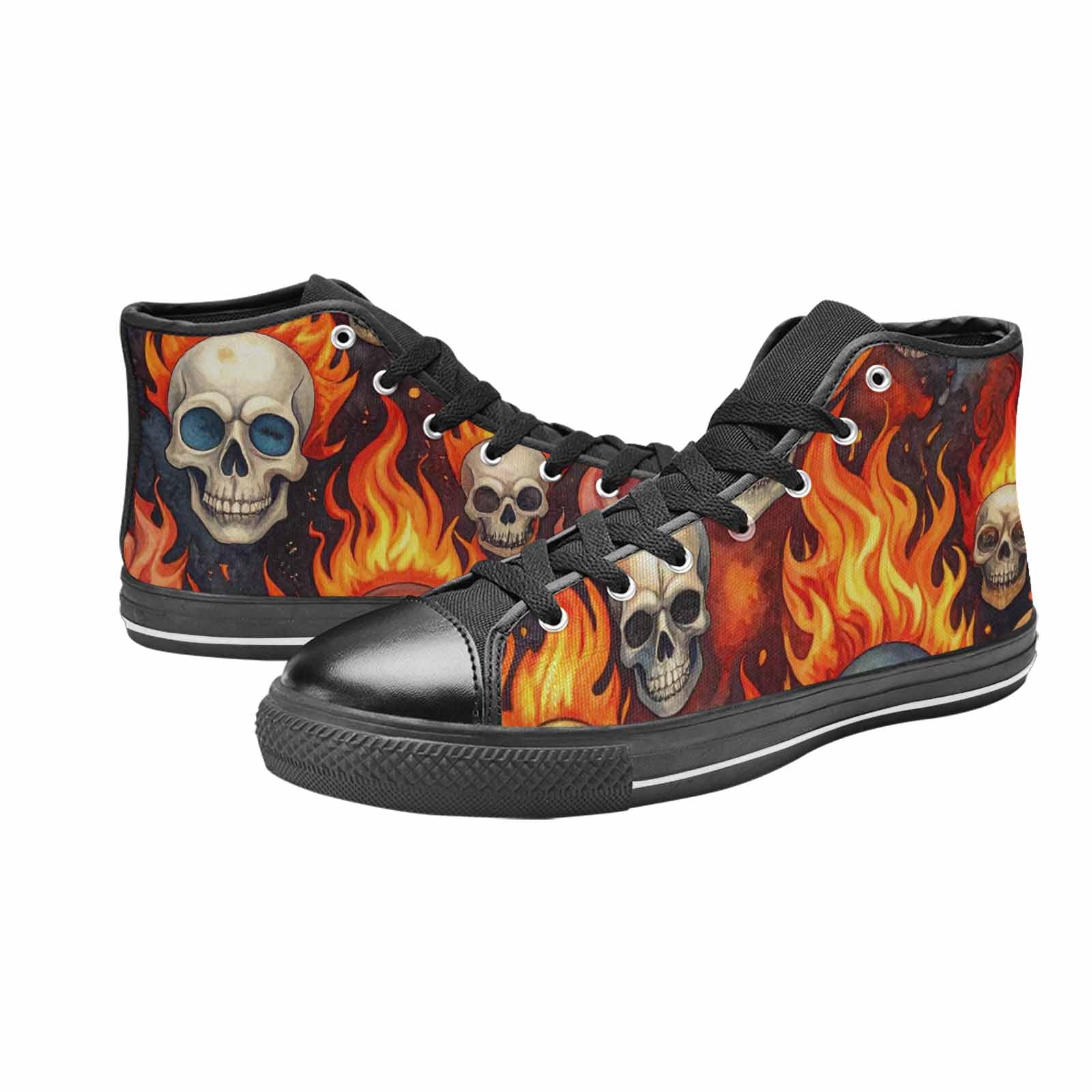 MEN'S Skulls - Flaming High Top Canvas Cottagecore Custom Sneakers