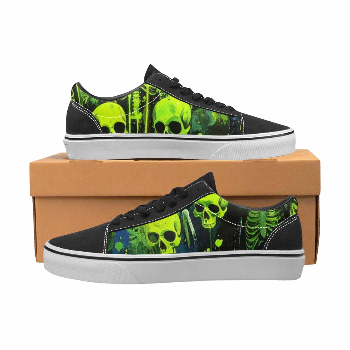 WOMEN'S Skeletons  Neon Green Lace-Up Canvas Grunge Custom Shoes