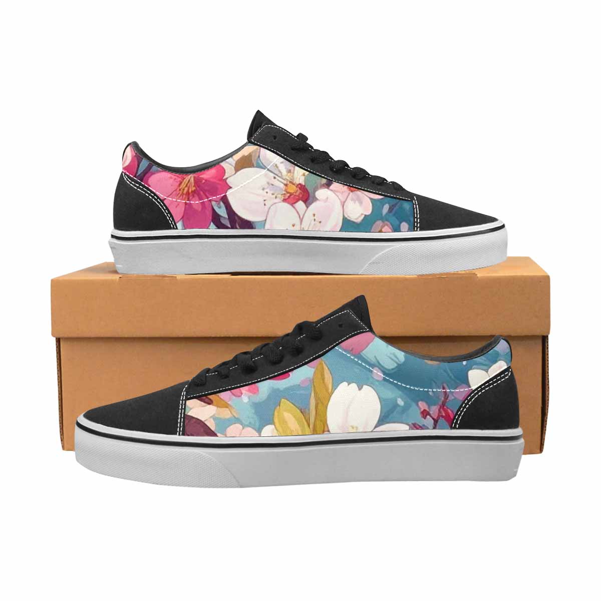 WOMEN'S Cherry Blossom Branch Lace-Up Canvas Dark Academia Custom Sneakers