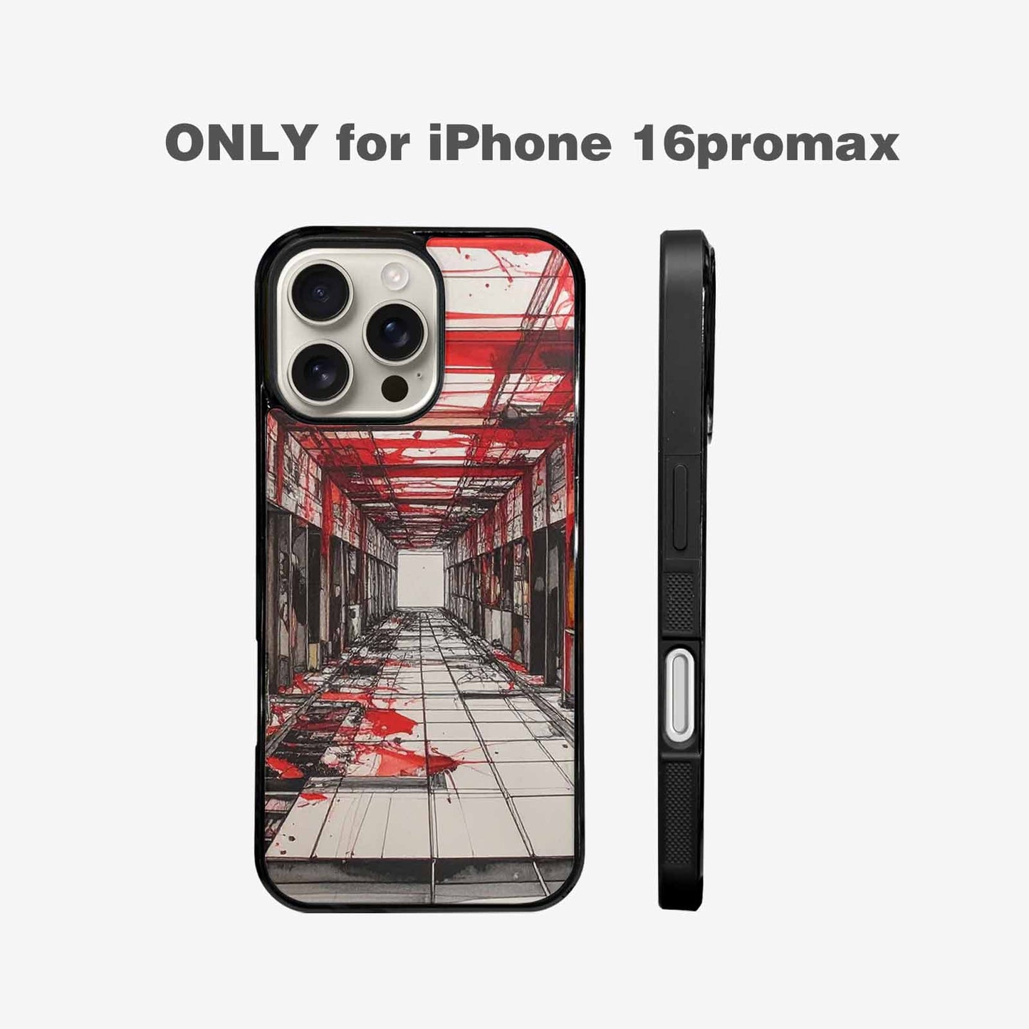 iPhone 16 Pro Max Case — Liminal Space Fragment Black Red Ink, Custom Art Phone Cover