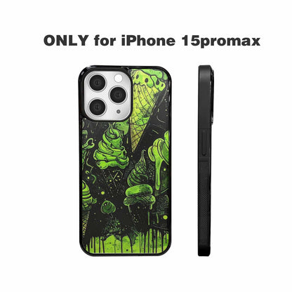iPhone 15 Pro Max Case — Ice Cream Motif Black Green Ink, Custom Printed Phone Case