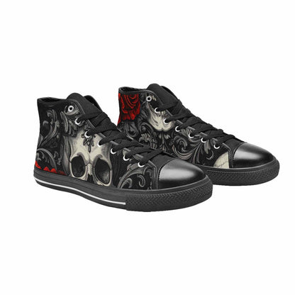 MEN'S Skulls Roses Fine Line High Top Canvas Dreamcore Custom Sneakers