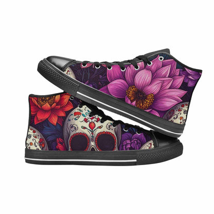 WOMEN'S Lotus Skulls High Top Canvas Wallpaper Art Custom Sneakers