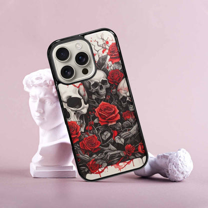 iPhone 16 Pro Case — Skull And Roses Black Red Ink, Custom Print Case Cover