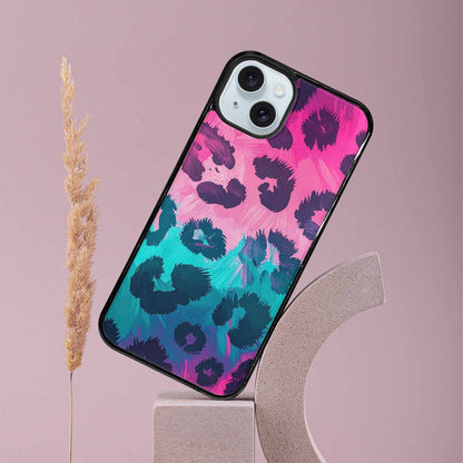 iPhone 15 Plus Case — Leopard Neon Pink Teal Airbrush, Custom Designed Case Cover