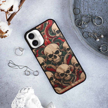 iPhone 16 Plus Case — Traditional Tattoo Style Skulls Entwined With, Custom Made Phone Cover
