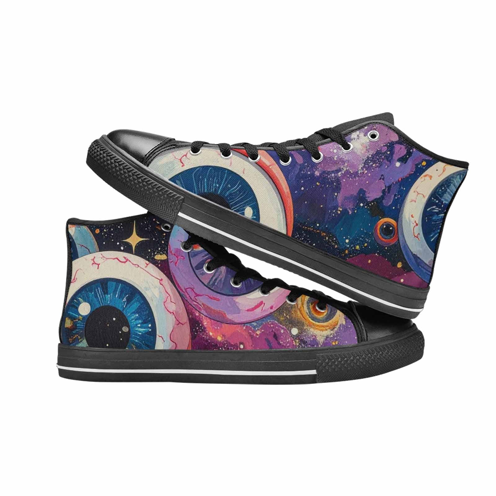 WOMEN'S Cartoon Eyeballs Galaxy High Top Canvas Grunge Custom Sneakers