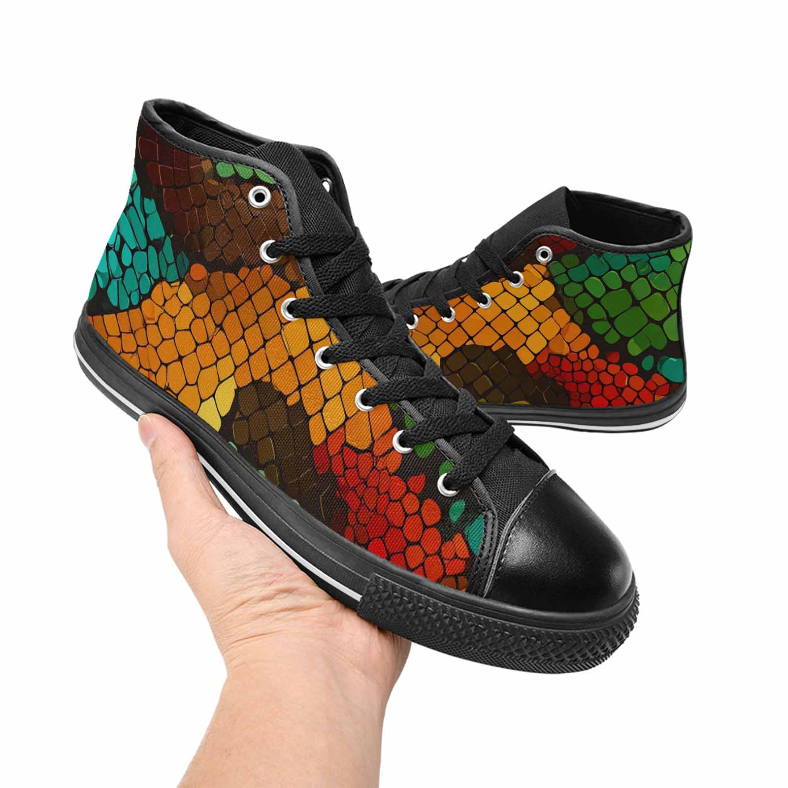 MEN'S Dark Snake Print High Top Canvas Aesthetic Shoes