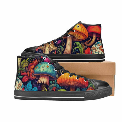 WOMEN'S Mushrooms And Skulls High Top Canvas Cottagecore Custom Shoes