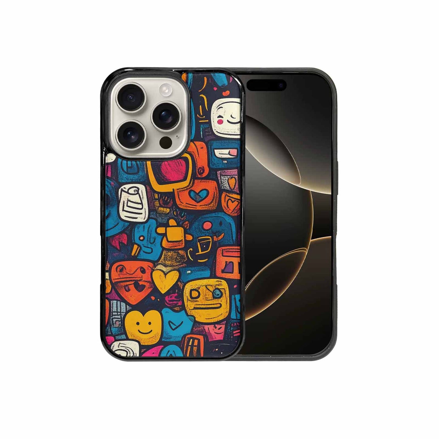 iPhone 16 Pro Case — Hand Drawn Icon Doodle Pattern Hundreds, Custom Printed Phone Case