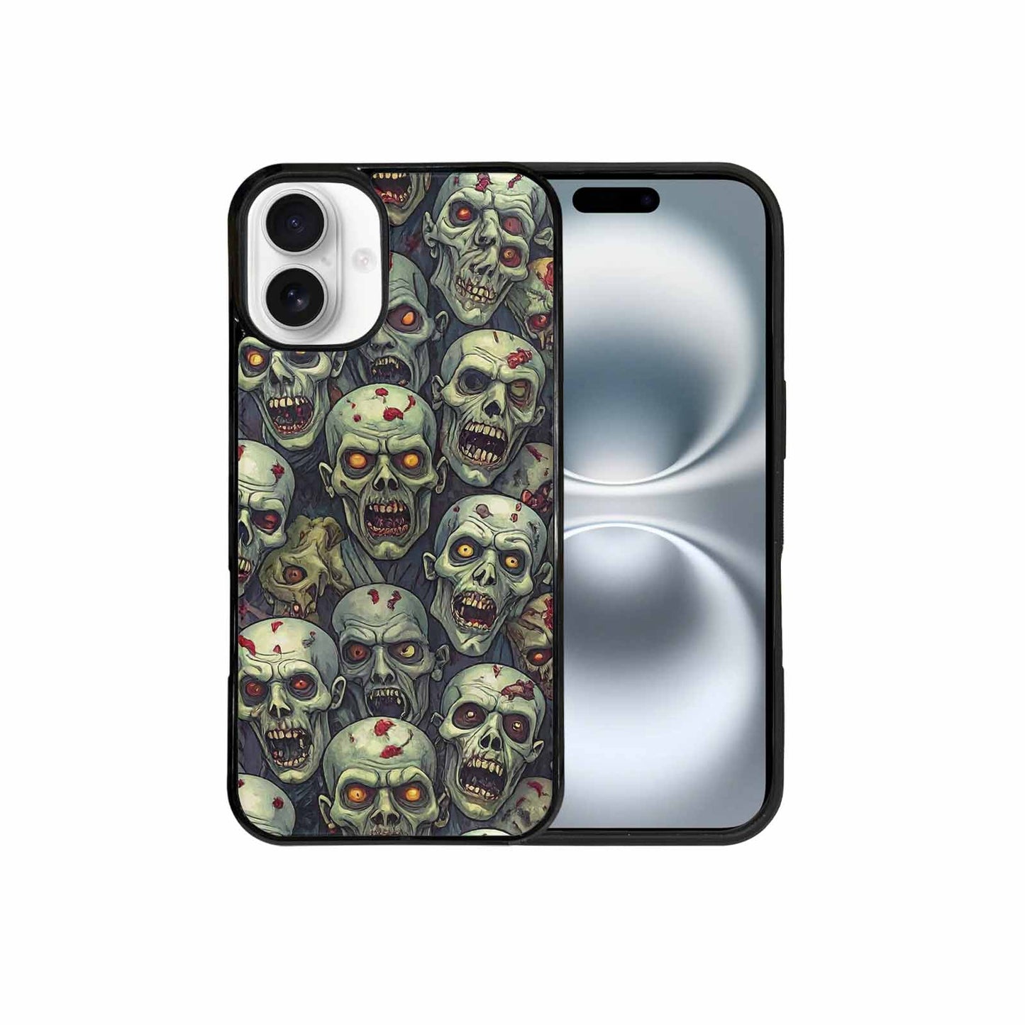 iPhone 16 Plus Case — Zombie Head Pattern Hundreds Of Small, Custom Made Phone Cover