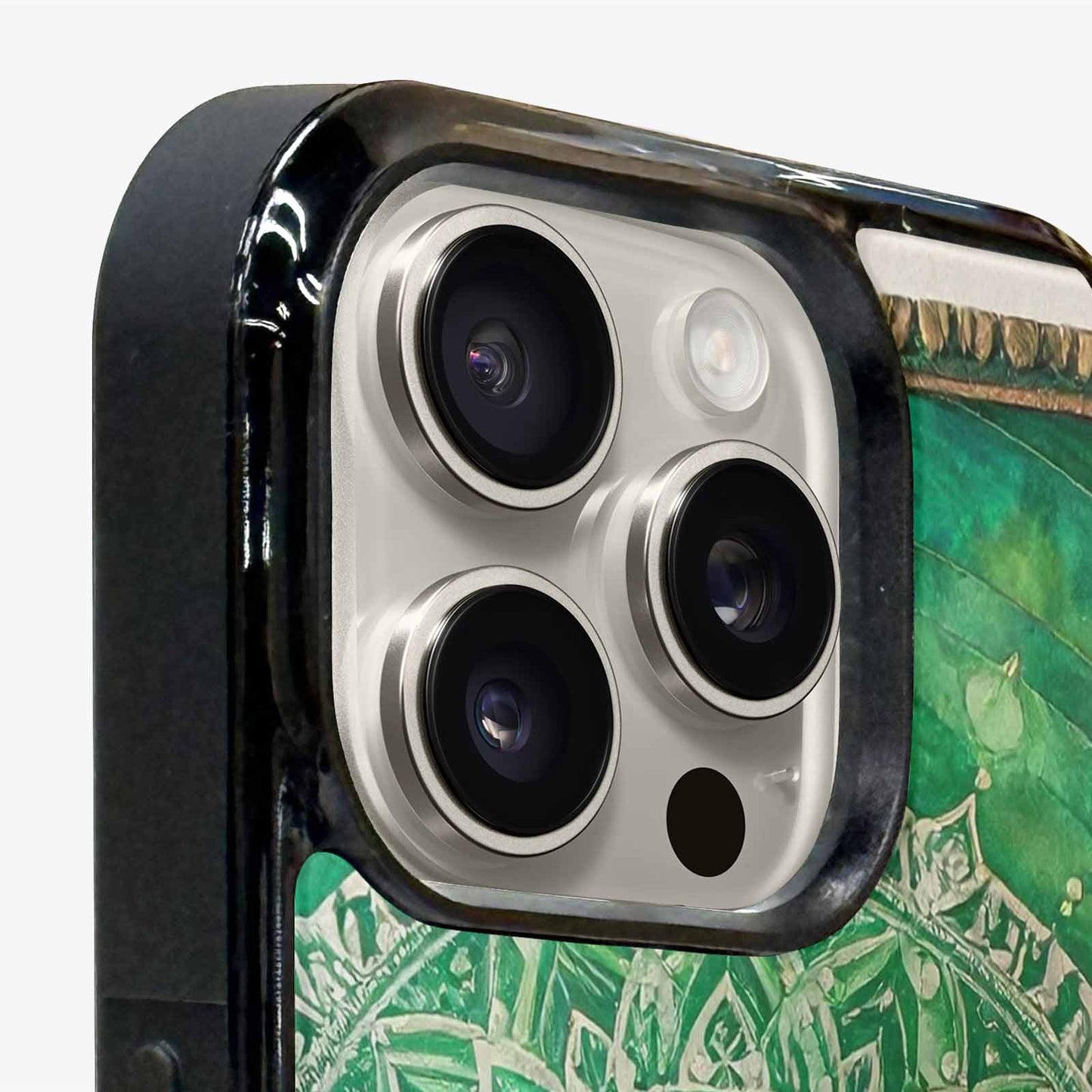 iPhone 15 Pro Max Case — Green Mandala Bohemian Print Edge To, Unique Phone Case Design