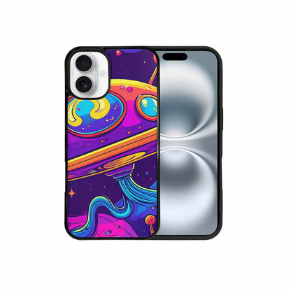iPhone 16 Plus Case — Alien Ufo Cartoon Art Pattern Groovy, Custom Phone Case