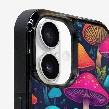 iPhone 16 Case — Mushroom Psychedelic Art Seamless Pattern Vibrant, Custom Phone Case