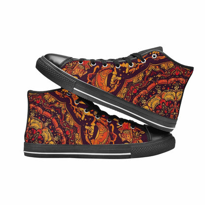 MEN'S Mandala Lions High Top Canvas Vibrant Chaos Sneakers