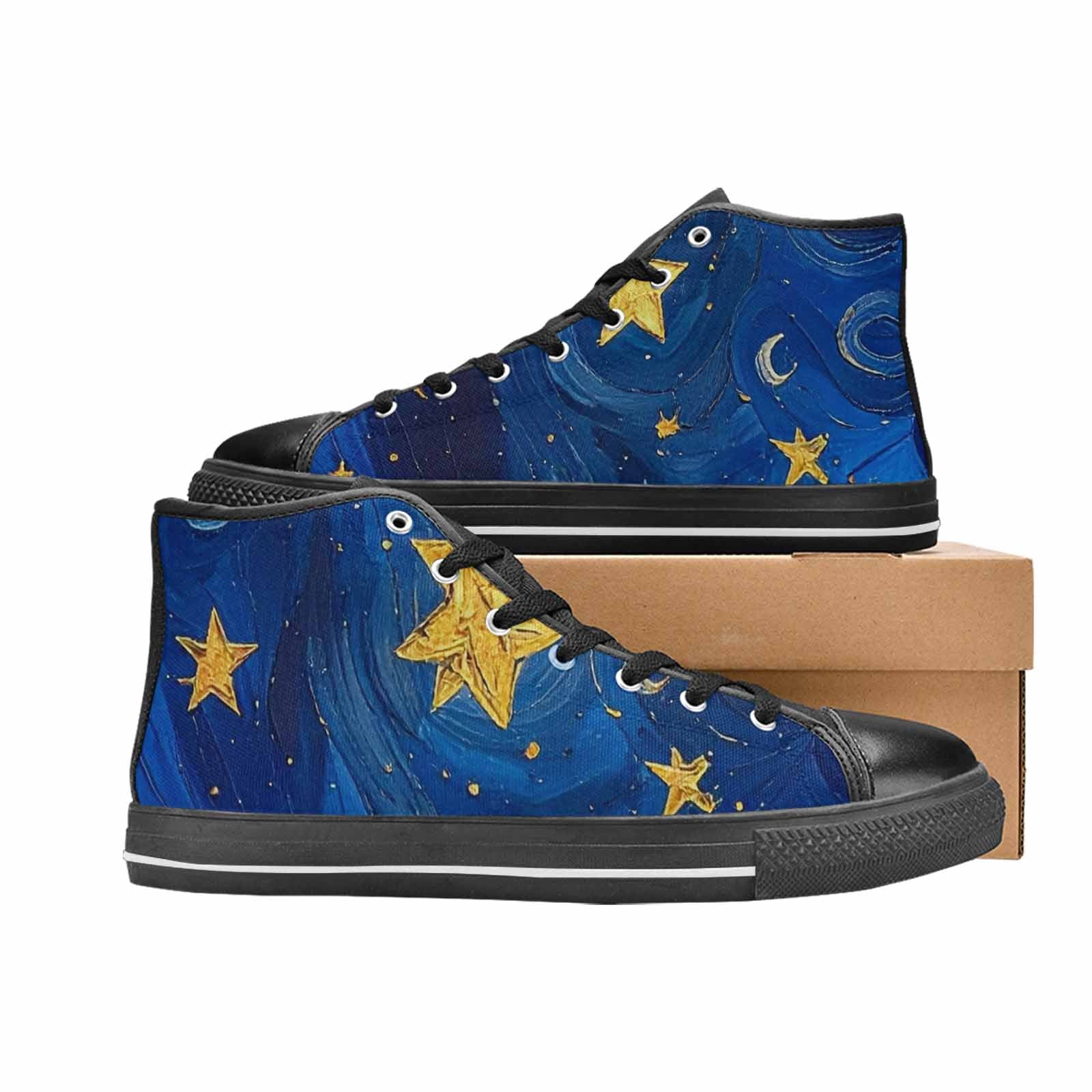 WOMEN'S Starry Night Galaxy High Top Canvas Vibrant Chaos Custom Sneakers
