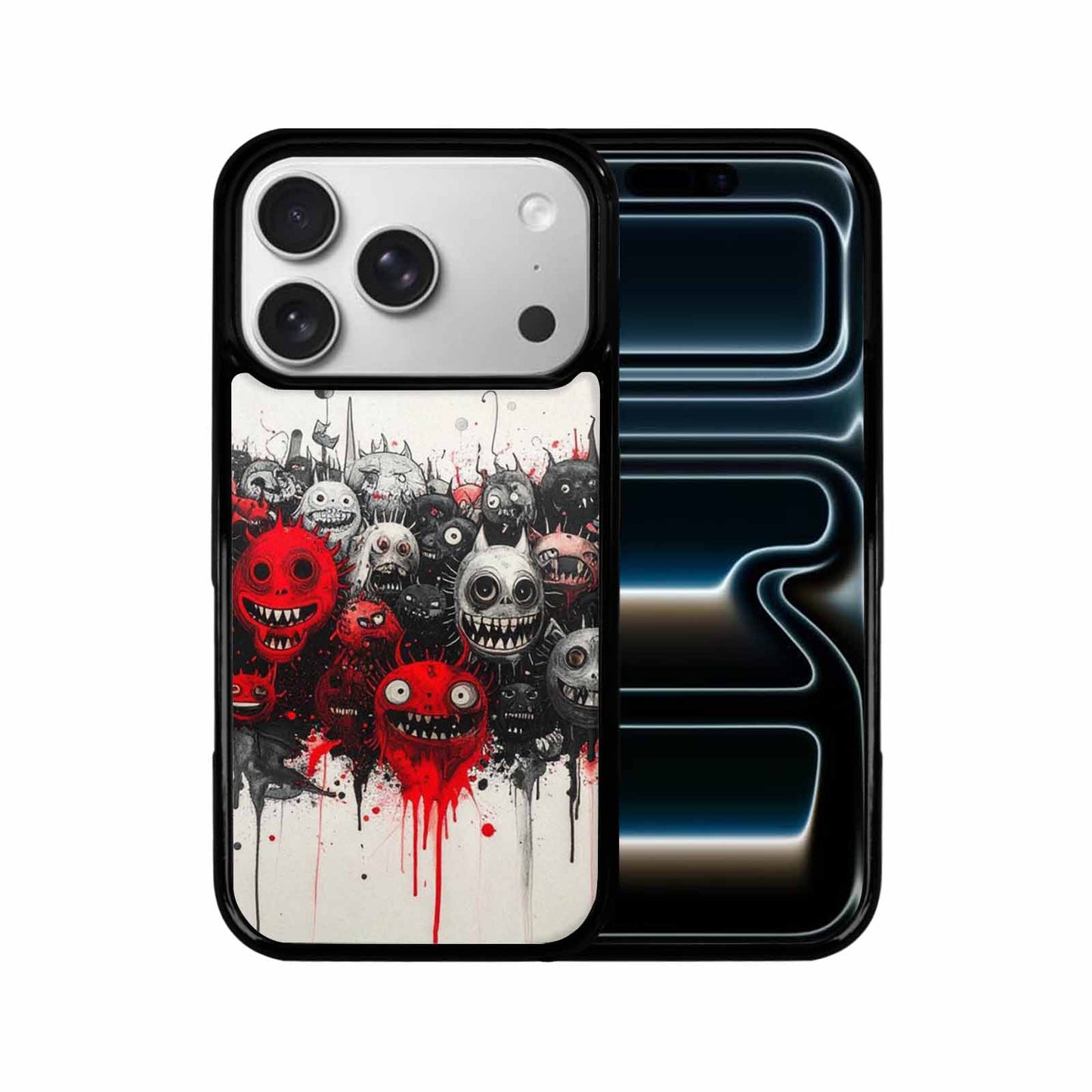 iPhone 17 Pro Case — Black Red Ink Monsters General Cartoon, Original Design Phone Case