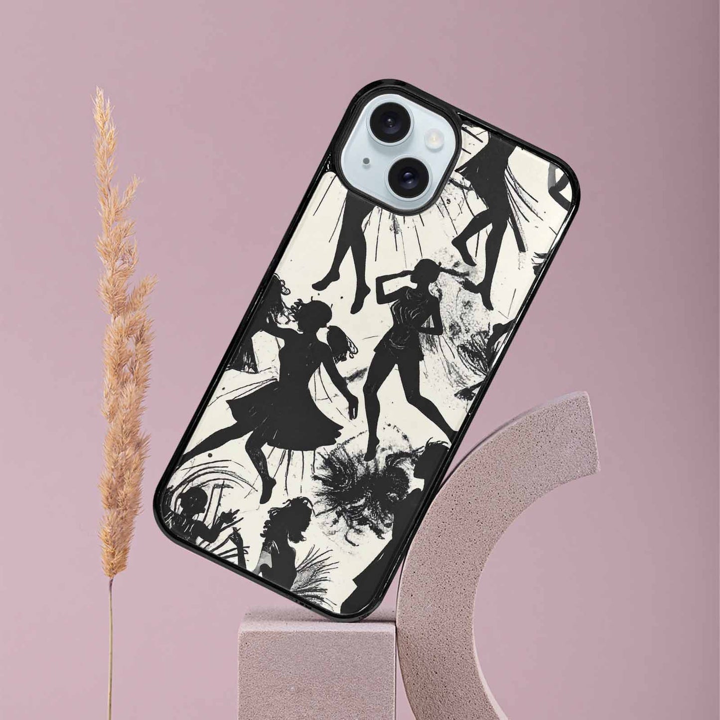 iPhone 15 Plus Case — Bold Dancing Figure Line Art Pattern, Custom Designed Case Cover
