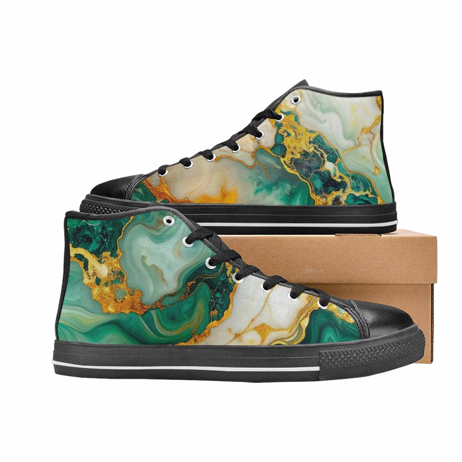 WOMEN'S Marble Gold High Top Canvas Cottagecore Sneakers