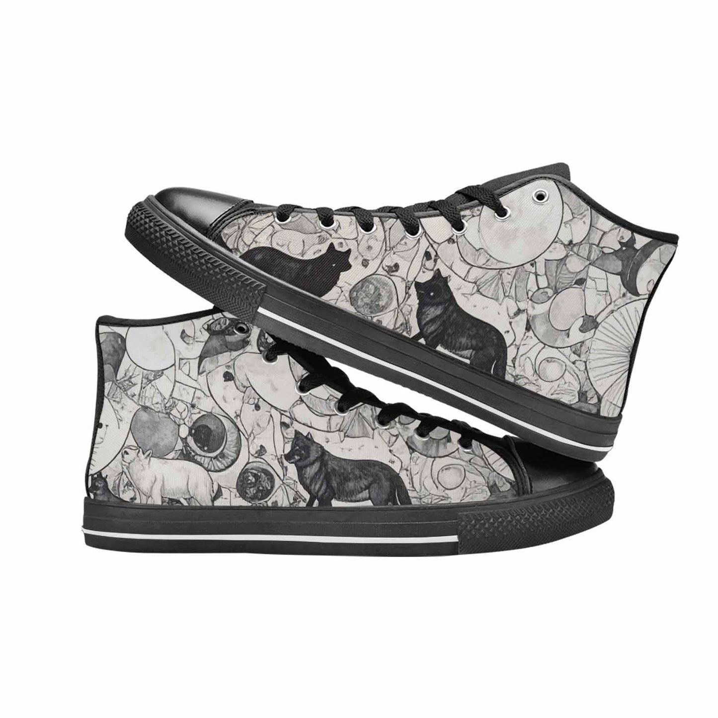 MEN'S Wolves Everywhere Collage High Top Canvas Wallpaper Art Sneakers