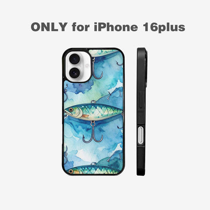 iPhone 16 Plus Case — Fishing Lure And Hook Pattern Seamless, Custom Made Phone Cover