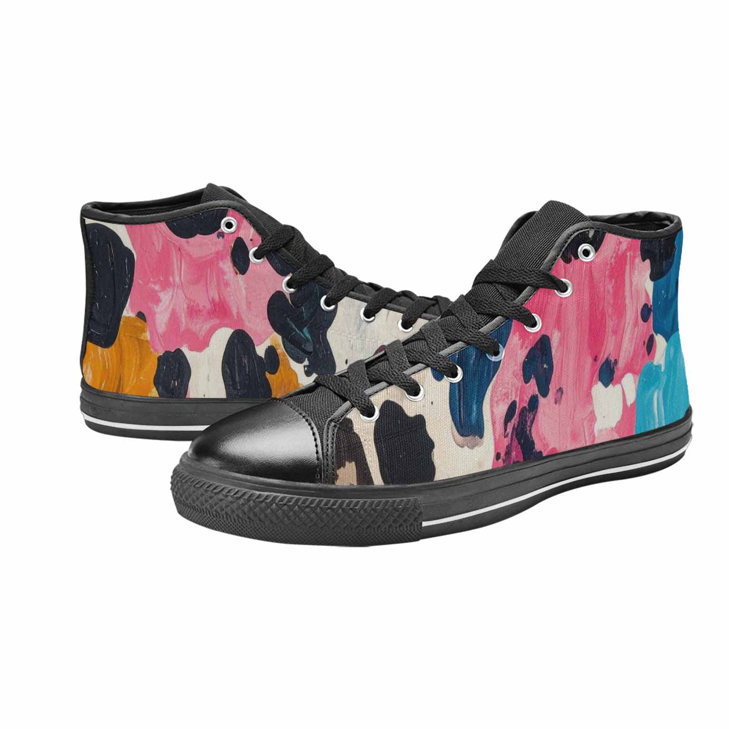 WOMEN'S Cow Animal Print High Top Canvas Wallpaper Art Custom Shoes