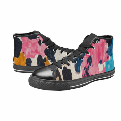 WOMEN'S Cow Animal Print High Top Canvas Wallpaper Art Custom Shoes