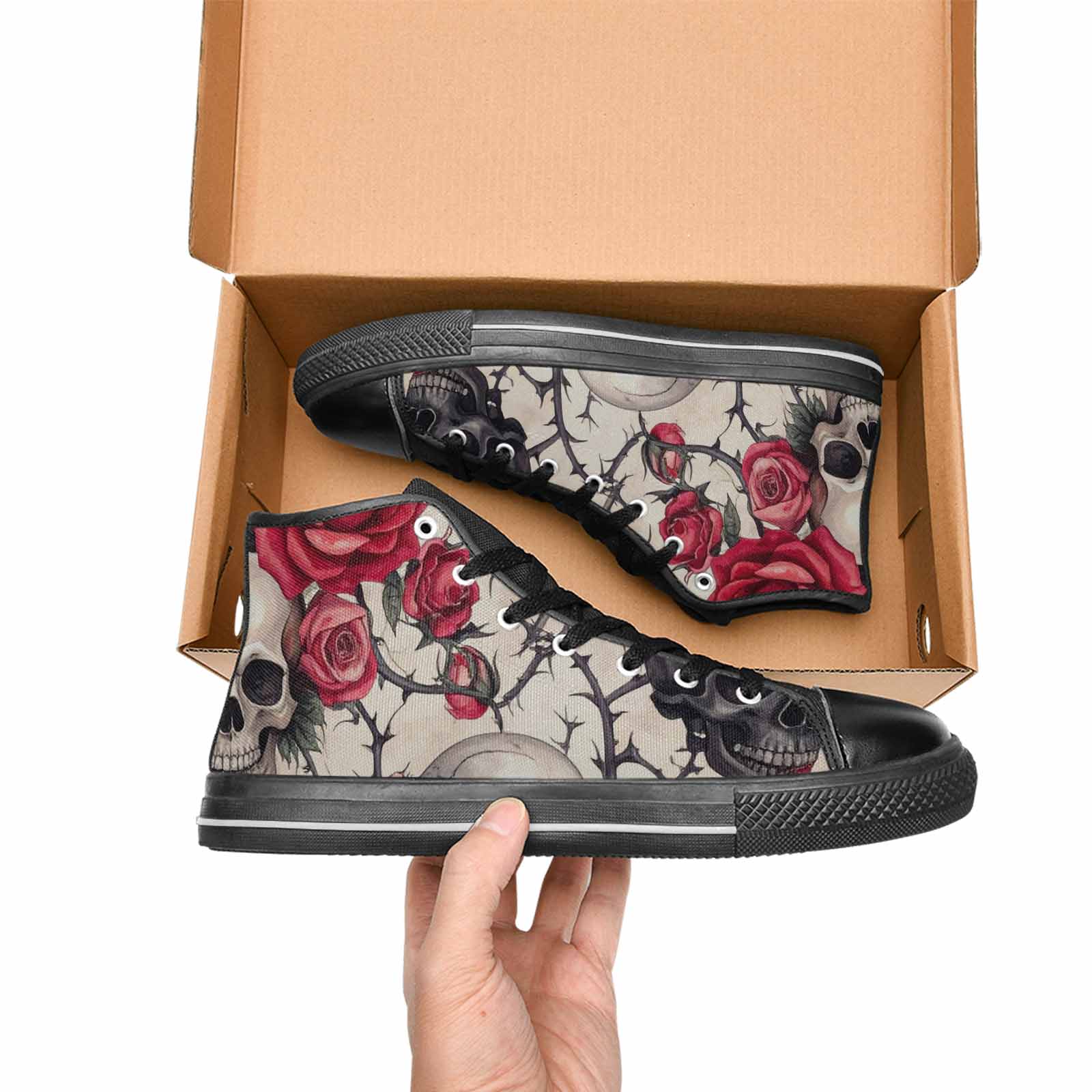 MEN'S Skulls - Roses High Top Canvas Cottagecore Custom Shoes