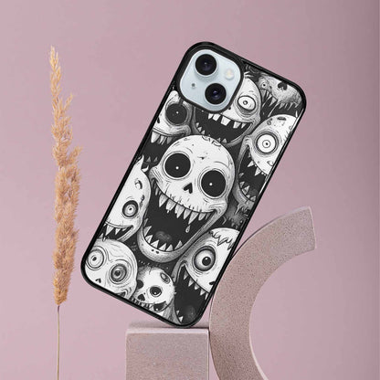 iPhone 15 Plus Case — Black And White Monster Face Collage, Custom Designed Case Cover