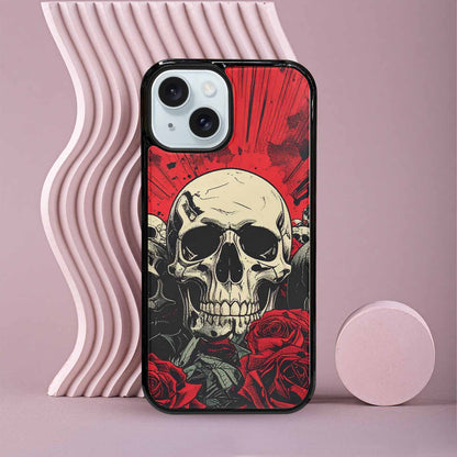 iPhone 15 Case — Skull Dark Art Gothic Print, Unique Phone Case Design